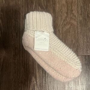 Lemon cream and pink Crochet nonslip Slipper Ankle Socks